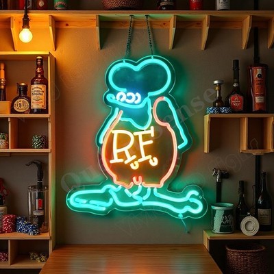 16''x14'' Hot Rod RF Rat Fink LED Neon Sign With Dimmer USB Powered Light Decor