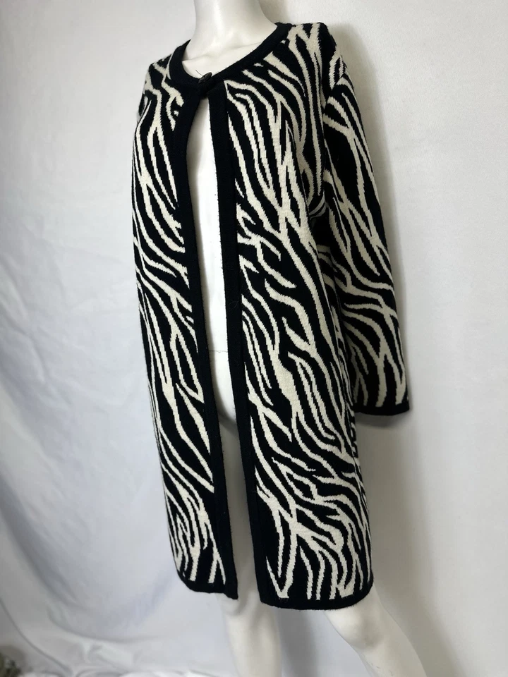 Sag Harbor Women’s Black White Zebra Longline Open Front Cardigan Sweater Large - Image 2 of 4