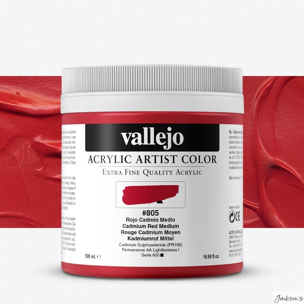 Vallejo Artist Acrylic Paint Cadmium Red Medium 500ml Fine Art Colour