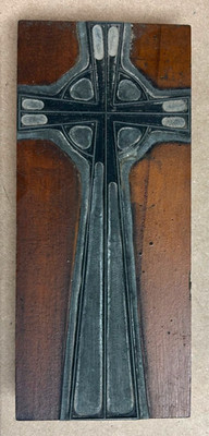 Vintage Metal-Plated Letterpress Printing Cut on Wood Block - Cross