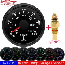 0 120  Water Temp Gauge 2" 52MM Water Temp Meter Sensor 1/8NPT Car Boat 12V 24V