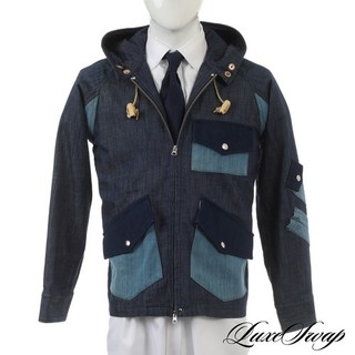 LNWOT Monitaly Made in USA Raw Denim blu indaco patchwork giacca cappotto M