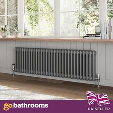 Grey Double Radiator Traditional Horizontal 2 Column Panel Rad 400 x 1370mm