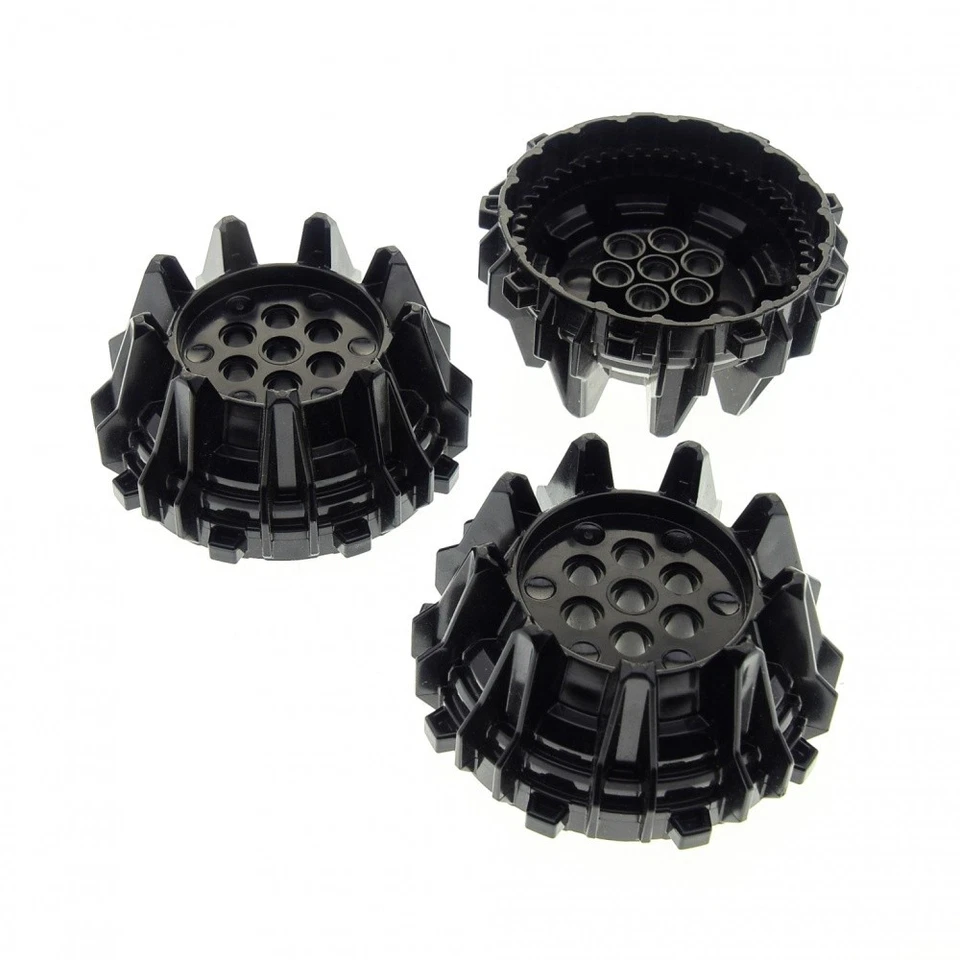3x Lego Hart Plastik Rad mit kleinen Stollen Spikes schwarz Bohrkopf 4538782 647 - Bild 1 von 1
