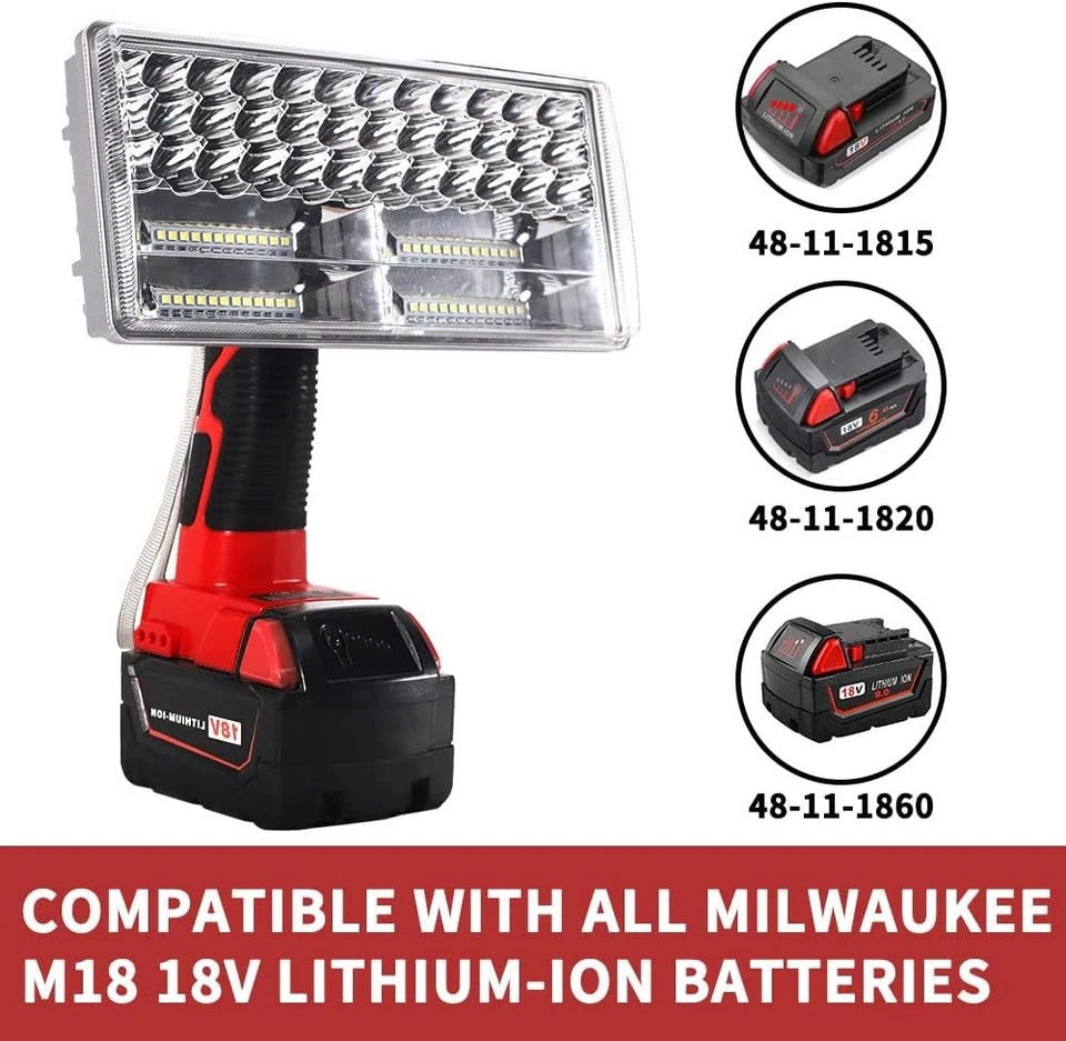 Cordless LED Work Light for Milwaukee 18V Battery 40W 4200LM Jobsite Light Torch - Image 2 of 4