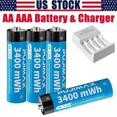 1.5V AA AAA Rechargeable Li-ion Batteries with Fast Lithium Battery Charger LOT
