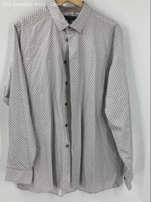 Ted Baker London Mens White Black Geometric Modern Fit Dress Shirt Size 17.5