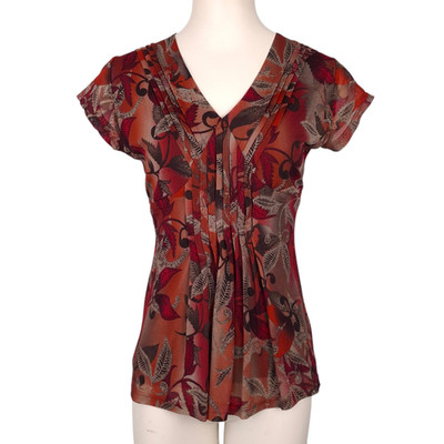 Worthington size S vintage Y2K babydoll top floral fairy grunge office red brown