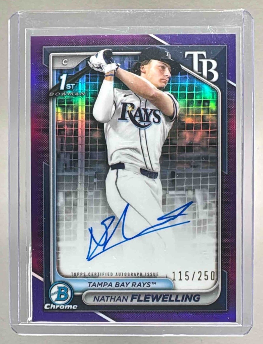 Nathan Flewelling 2024 Bowman Chrome Draft Purple Refractor Auto 1st RC /250