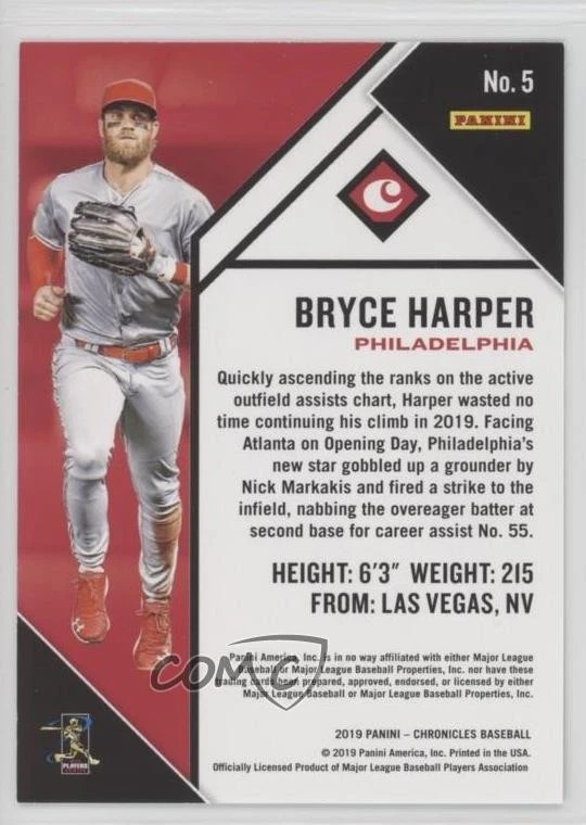 2019 Panini Chronicles Green /5 Bryce Harper #5 - Image 2 of 2