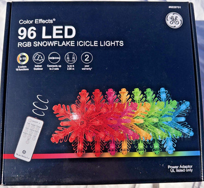 GE COLOR EFFECTS 6029701 96CT RGB SNOWFLAKE LIGHTS 9' 8-COLOR 18-FUNCTION - NEW!
