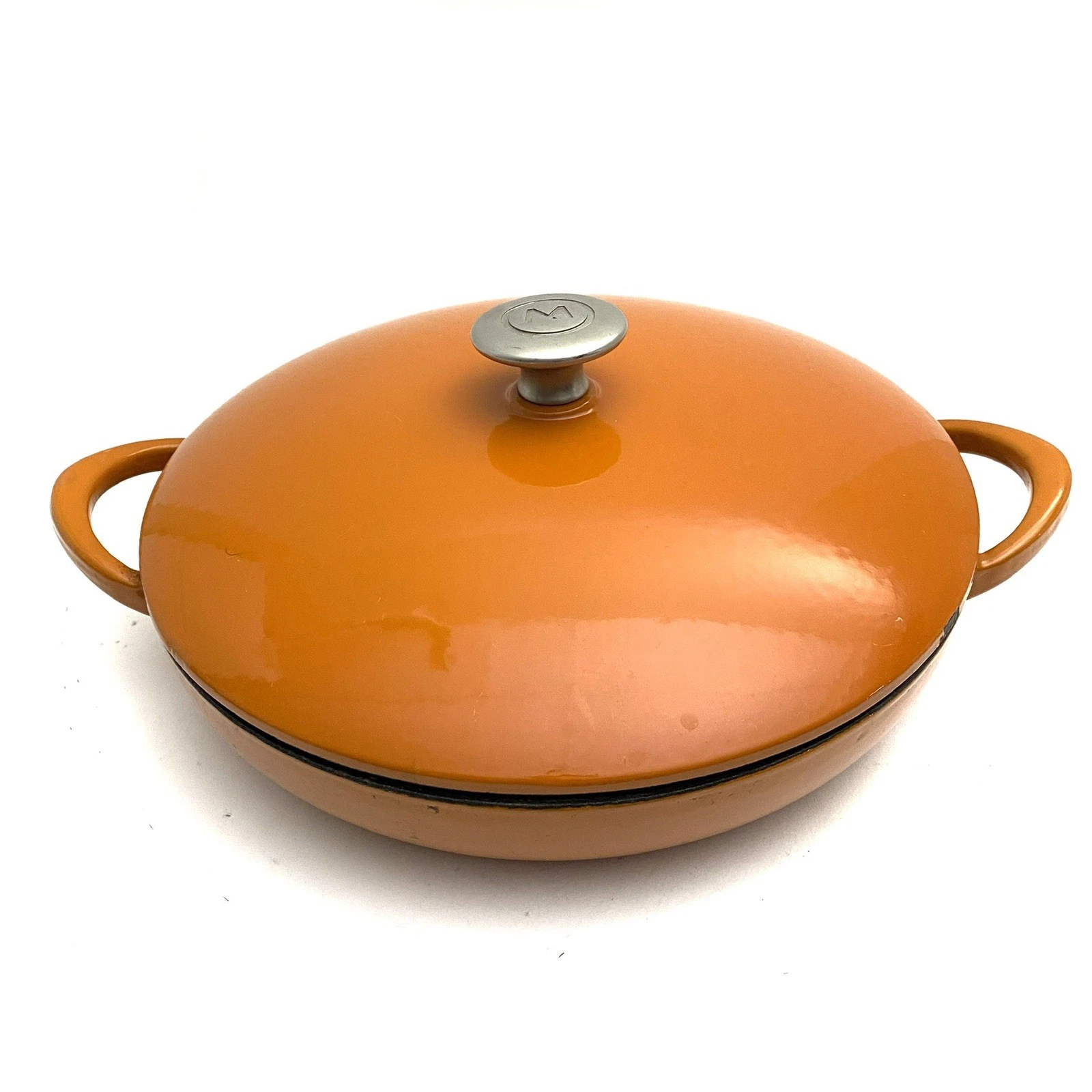 Dansk Mario Batali Orange 11” Shallow Sauce Pan With Lid Dutch Oven Handles