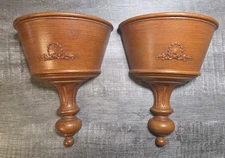 Set of 2 Vintage 1963 Homeco Syroco Wall Pocket Planter Sconce brown USA