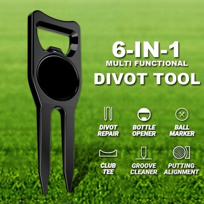 Golf Divot Tool w/ Golf Ball Marker & Groove Cleaner 6-in-1