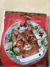 ORANGE TABBY  CAT  CERAMIC CHRISTMAS ORNAMENT    NWT
