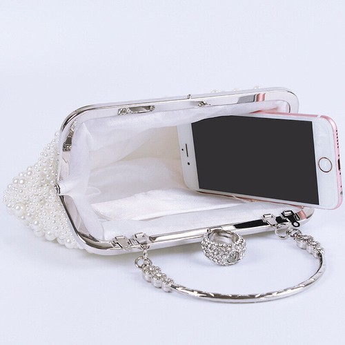 Handle Bag Women Sparkling Faux Pearl Bead Top Wedding Prom Party Evening Clutch - Picture 6 of 24