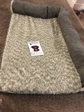 Furhaven Orthopedic Two-Tone Faux Fur & Suede L-Shaped Dog Bed - Large - Sage