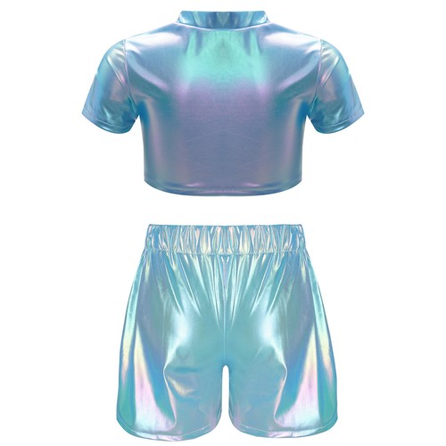Kids Girls Top And Shorts Team T-shirt With Short Pants Gymnastic Dance Outfit - Picture 5 of 67