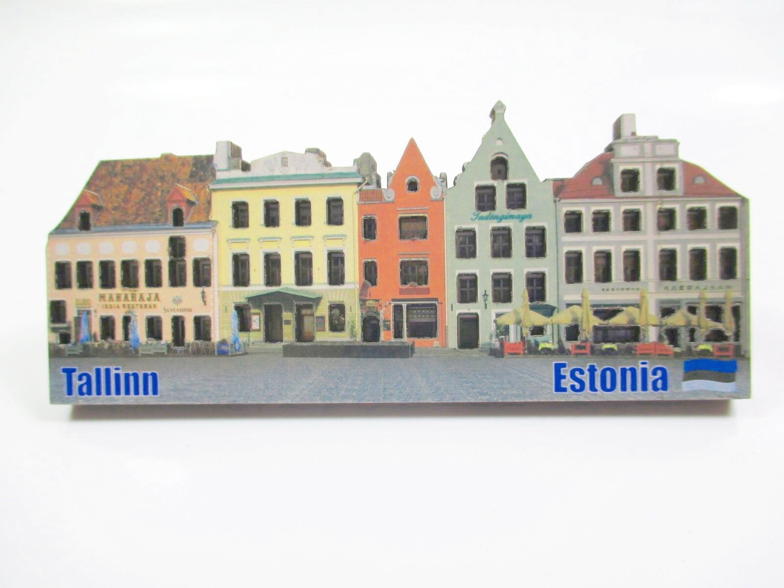 Tallinn Estonia magnet wooden souvenir Estonia row of houses flag 10.5 cm!!