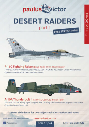 Autocollants PaulusVictor 1/144 F-16C Death Dealer A-10A Desert Storm PV-001-144 - Photo 1/6