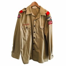 Vtg 60's Men's Boy Scouts Button Up Shirt w/Patches Made in USA Size LG Read