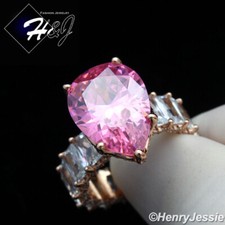 925 STERLING SILVER PINK CUBIC ZIRCONIA ROSE GOLD PLATED ENGAGEMENT RING RGR129