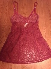 Nwt Vtg Victoria's Secret Dark Pink Lace Babydoll Slip Dress Nighty Extra Small
