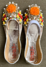 Indian Punjabi Pakistani Ethnic Traditional Women Khussa Flat Shoes Juti US 5