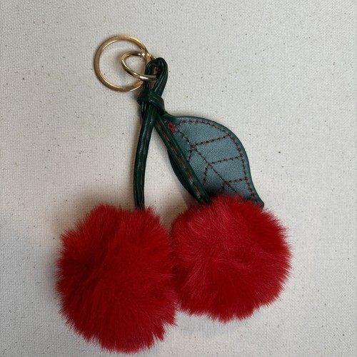 Faux Fur Pom Pom Red Cherry Bag Charm Key Chain New in Package Faux Leather - Picture 6 of 6