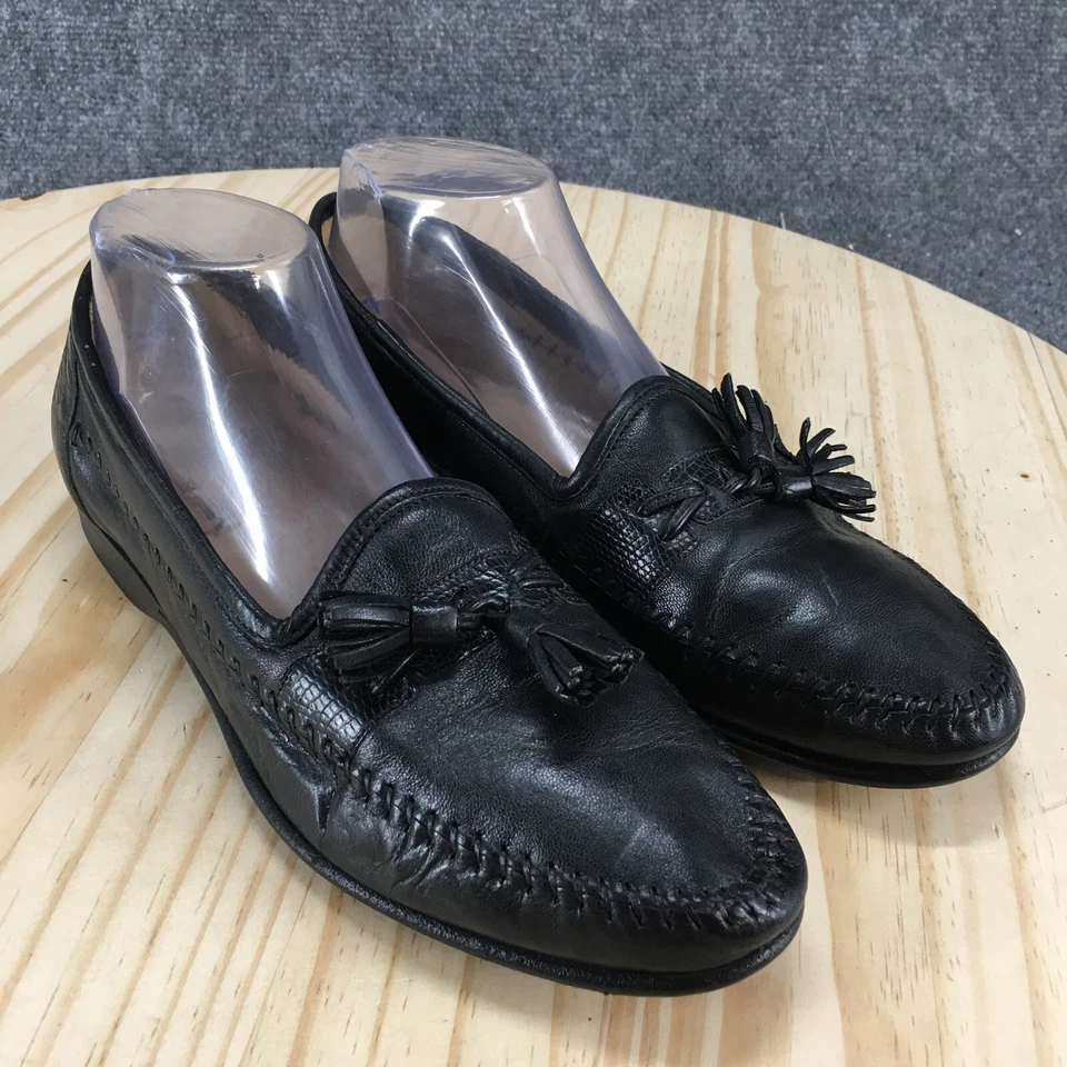 Zapatos Santoni para mujer 7,5 mocasines negros borlas informales cómodos parte superior baja punta redonda Foto 3 de 4