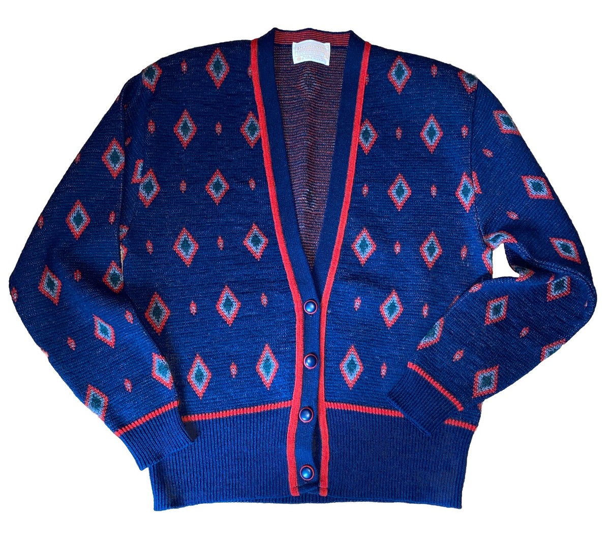 Vintage Pendleton Pure Virgin Wool Diamond Knit Cardigan V Neck 