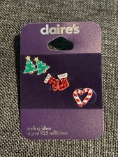 sterling silver Christmas 3 earring set;candy cane,Xmas tree  stocking