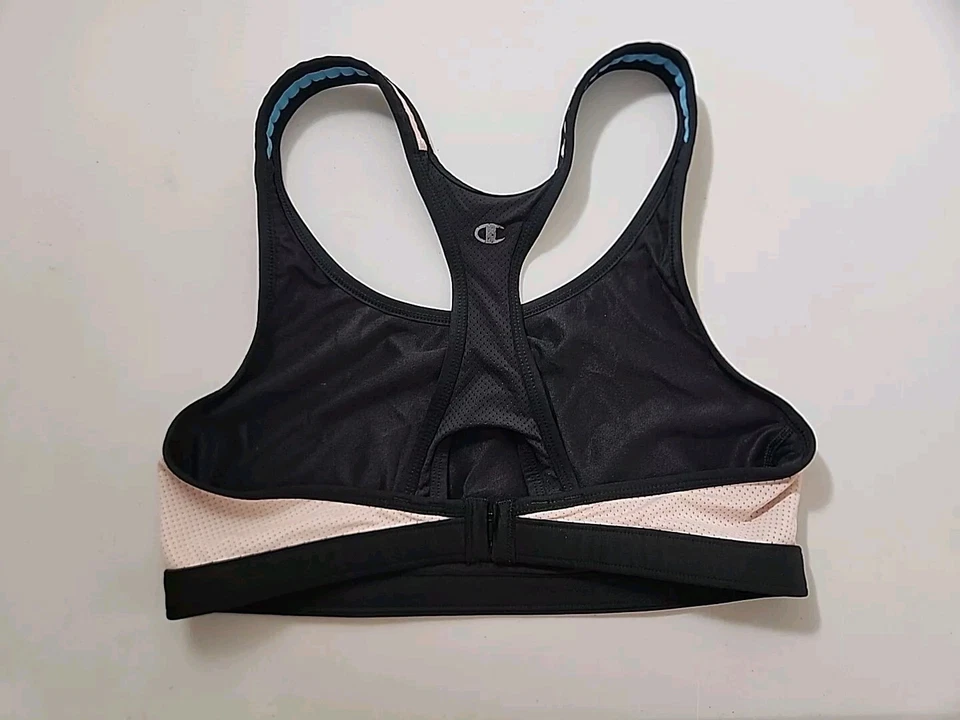 Champion Women Sports Bra XL Pink Black Logo Racerback Double Dry Back Hook &Eye - Image 3 of 4