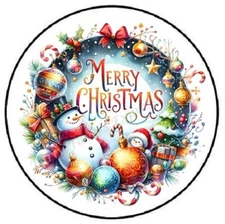 MERRY CHRISTMAS SNOWMAN WREATH ENVELOPE SEALS LABELS STICKERS PARTY FAVORS