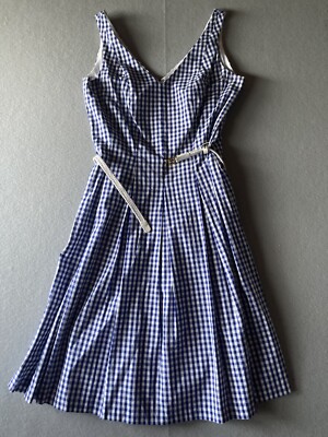 blue check dress womens Nine West Women’s Dress Size 2 Blue Check Gingham Belted #2093