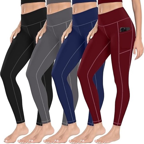 MIRITY Leggings für Frauen Gym Yoga Trainingshose mit Taschen High Waist 4er Pack