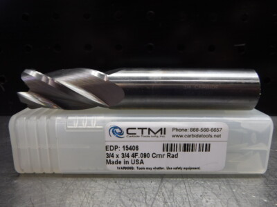 CTMI 3/4'' Carbide Endmill 4 Flute 3/4 x 3/4 4F .090 Crnr Rad (LOC2739A)