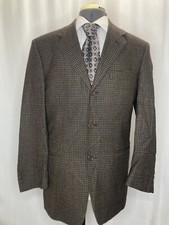 Riserva Mens 39R 43" Blazer Sport Coat Suit Jacket Brown Houndstooth 3 Button