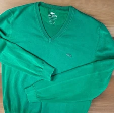 Lacoste Sweater Garment Dyed Pullover Lightweight V-Neck Alligator Logo Men Sz 4