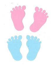 Baby Feet Die Cuts - 2" tall- 20 pcs - Pink or Blue, Scrapbooking, Greeting Card