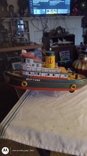 Beautiful Neptune Tug Boat 14 In. Battery Operated Tin Toy Works Sometimes