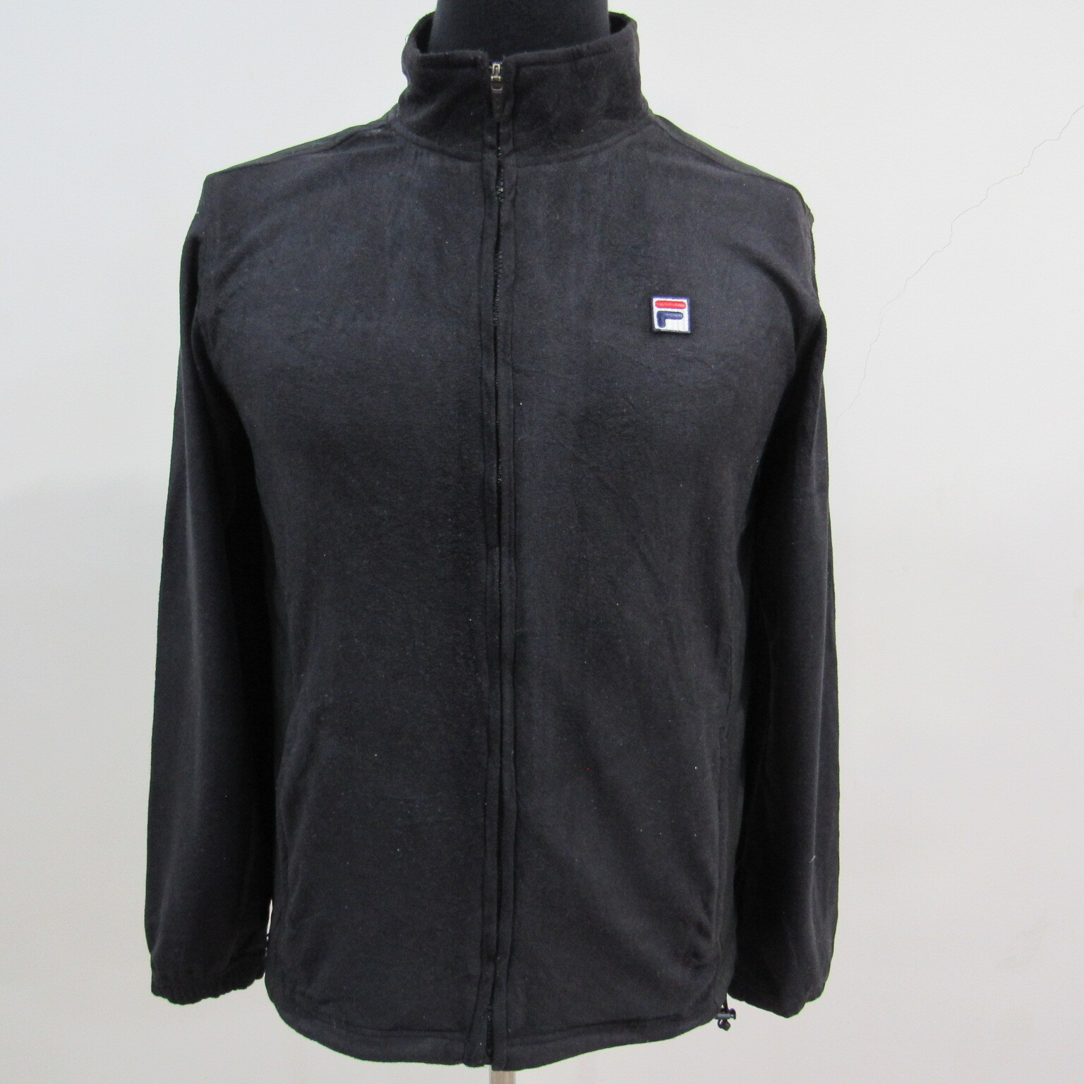 Fila giacca in pile da uomo nera circonferenza petto 40 42 UK M REF (Y02730)