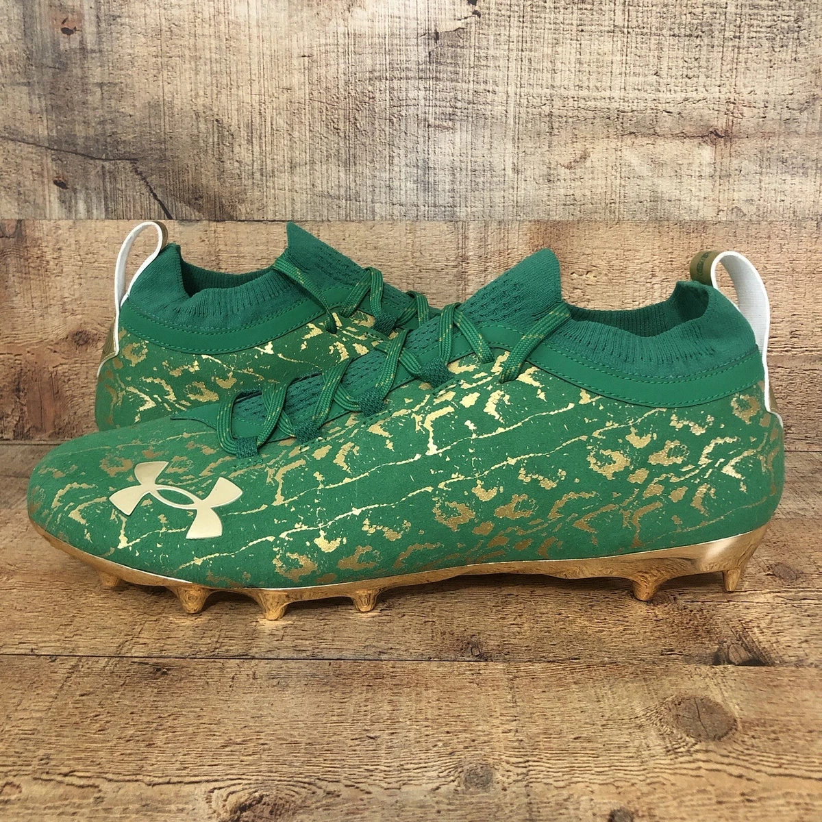 Under Armour UA Spotlight Lux Suede 2.0 Football Cleats Green Gold Mens Size 16