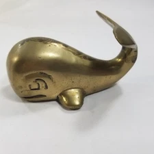 VTG Leonard Silver MFG Co Brass Whale Figurine Paperweight Solid MCM 3"