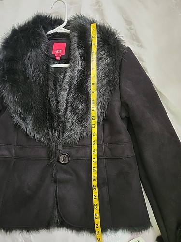 Esprit Outerwear Women's Suede Faux Fur Trim Jacket/blazer Size Large Black - Picture 10 of 15