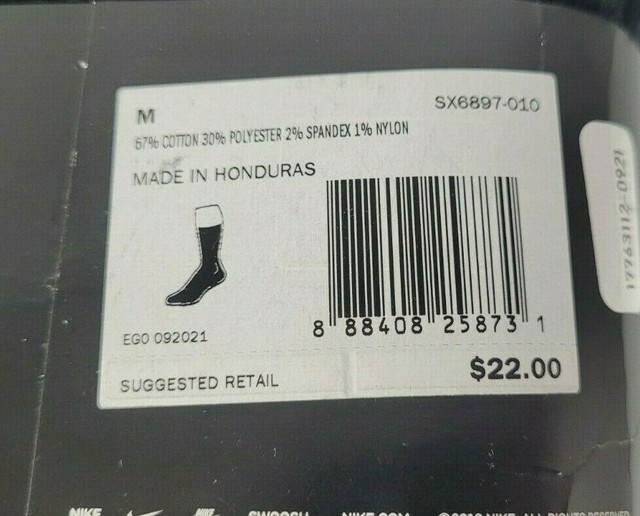 Nike Socks Dri-fit Crew Everyday Plus Cushioned Black 6 Pairs Sx6897 010 Size L for sale online 