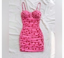 Heart Mesh Printed Shirred Camisole Mini Dress