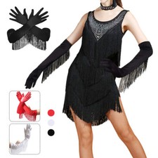 19.3'' Women's Fringed Satin Solid Long Gloves Bridal Latin Dance Gloves