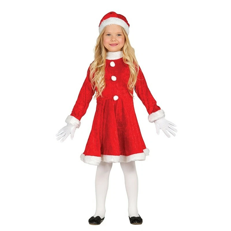 Costume Babbo Natale Per Bambina 7-9 Anni | Vestito Rosso Con Cappuccio E Cintura | Guirma Natale - 3