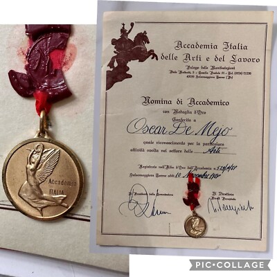 Oscar De Mejo 1968 Accademia Italia delle Arti e del Lavoro Award & Medal